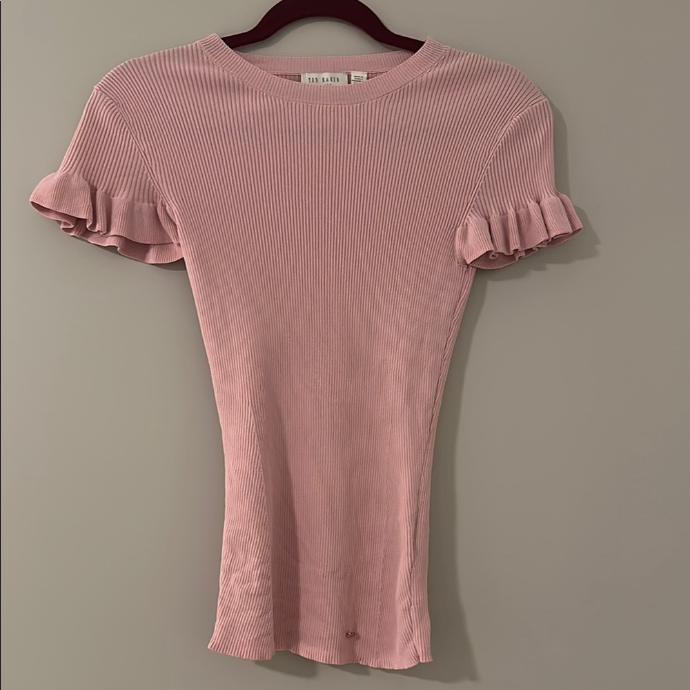 Ted Baker Pink Fitted Ruffled Blouse